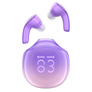 Wireless Hands Free TWS Acefast T9 Crystal Color Grape Purple v5.3 με Led Οθόνη Noise Reduction IPX4 Περιλαμβάνει Θήκη και Λουράκι Μεταφοράς